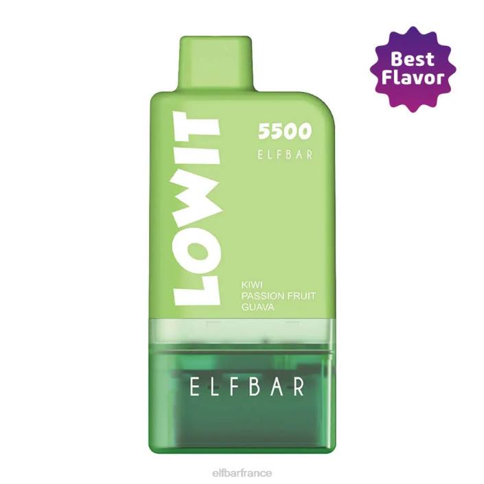 ELFBAR kit dosettes préremplies lowit 5500 2%nic kiwi fruit de la passion goyave 2PRT136 kiwi fruit de la passion goyave pod+batterie verte